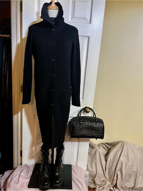 Jones Wear Sweaters - Jones Wear Vtg Wms Cotton Chunky Ribbed Knit High Neck Button Midi Cardigan M
